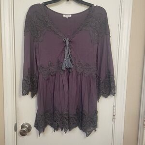 Gray Lace Trim Women’s Top